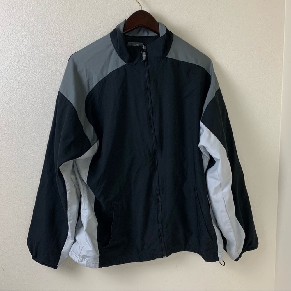 New Balance Men’s Windbreaker Jacket Large Black Gray Zip Up Athletic Track